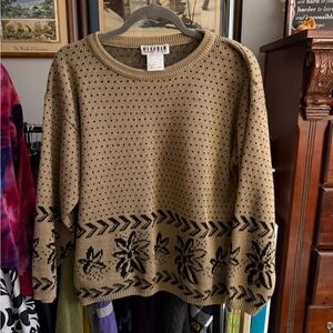 Wyndham Collection Knit Pullover Sweater | Tan & Black Pattern | Size M